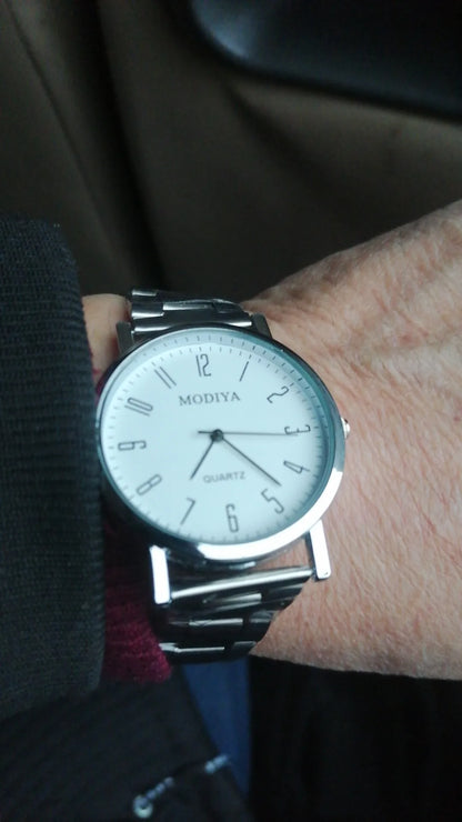 Fashion Men's Watch Casual Silver Alloy Band Male Business Quartz Watches Clock Wristwatches