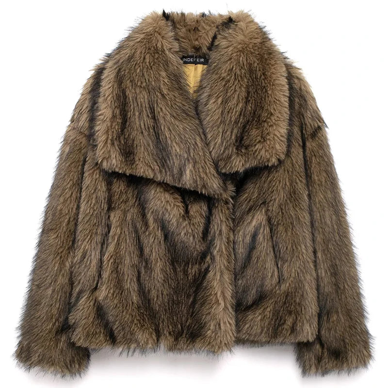 HXAO Women's Fur Coat Women 2024 Plush Burgundy Bomber Jacket Solid Crop Long Sleeve Jacket Warm Winter Coats Woman Casual Coats