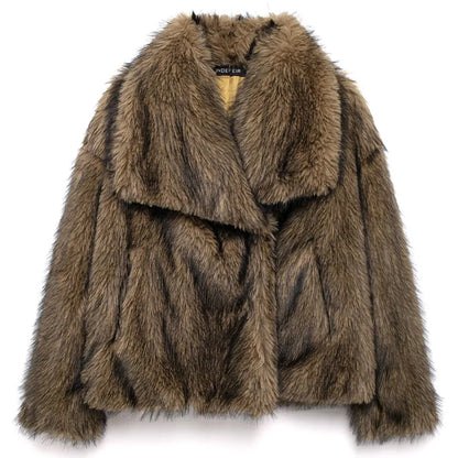 HXAO Women's Fur Coat Women 2024 Plush Burgundy Bomber Jacket Solid Crop Long Sleeve Jacket Warm Winter Coats Woman Casual Coats