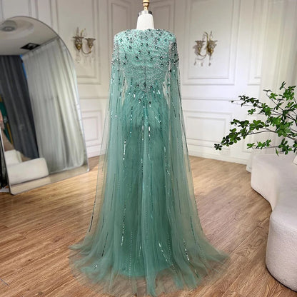 Serene Hill 2025 Turquoise Mermaid Evening Dresses Gowns With Beaded  Cape For Women's Wedding Party LA72168A Customized