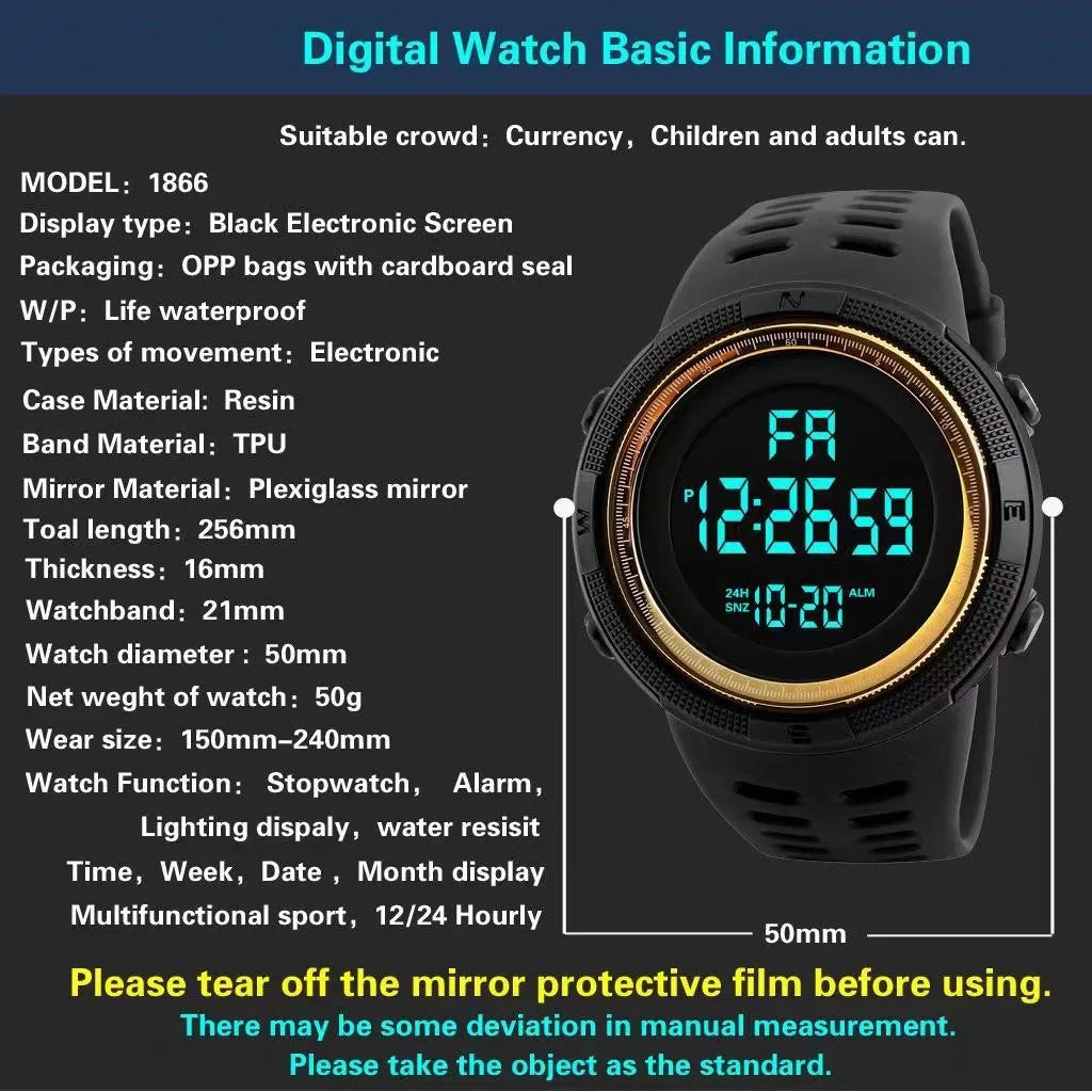 Men's Digital Watches Multifunction Military Men Sports Wristwatch Sweatproof Luminous Man Student Electronic Watch
