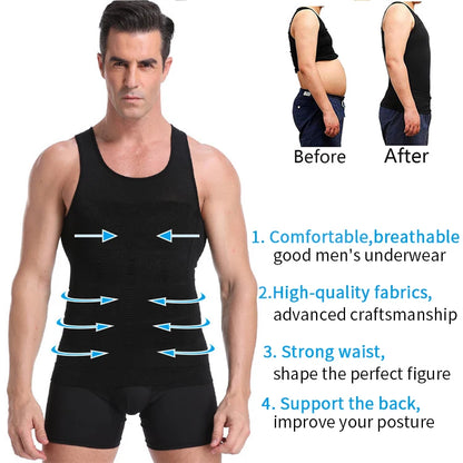 Men's Slimming Body Shapewear Corset Vest Shirt Compression Abdomen Tummy Belly Control Slim Waist Cincher Underwear Sports Vest