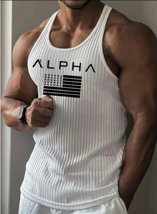 Fitness Sports Vest Large Size Men's Sleeveless Summer Knitted Vertical StripeLeisure Slim Men's Vest Men's L-Line Vest Men's