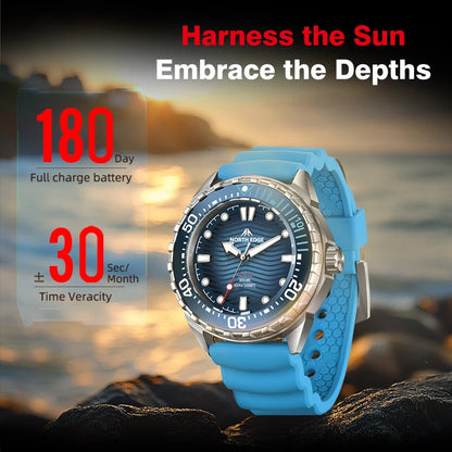 NORTH EDGE 2025 New TRITON Solar Powered Dive Watch Men Luxury Quartz Watches For Men 316L Stainless Steel Case Waterproof 300M