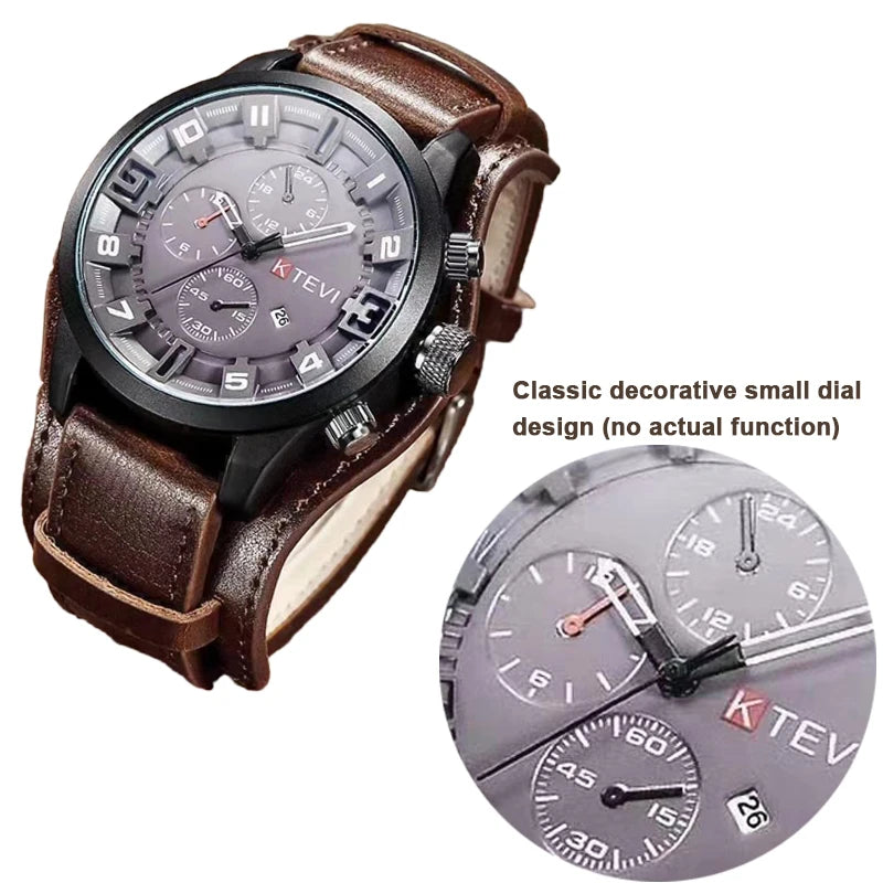 Retro Men's Watches High-end Luxury Man Watch PU Leather Strap Date Business Quartz Watch Big Dial Military tactical Wristwatch