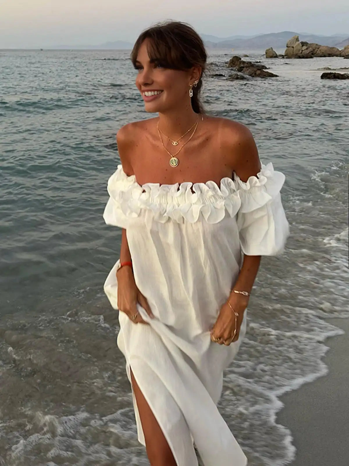 Ashgaily White Dress Women Halter Cotton Long Dress Lace Elegant Party Outfits Ladies Sexy Club Clothes