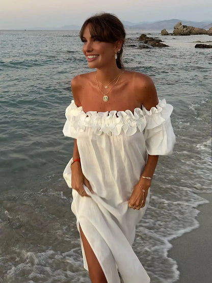 Ashgaily White Dress Women Halter Cotton Long Dress Lace Elegant Party Outfits Ladies Sexy Club Clothes
