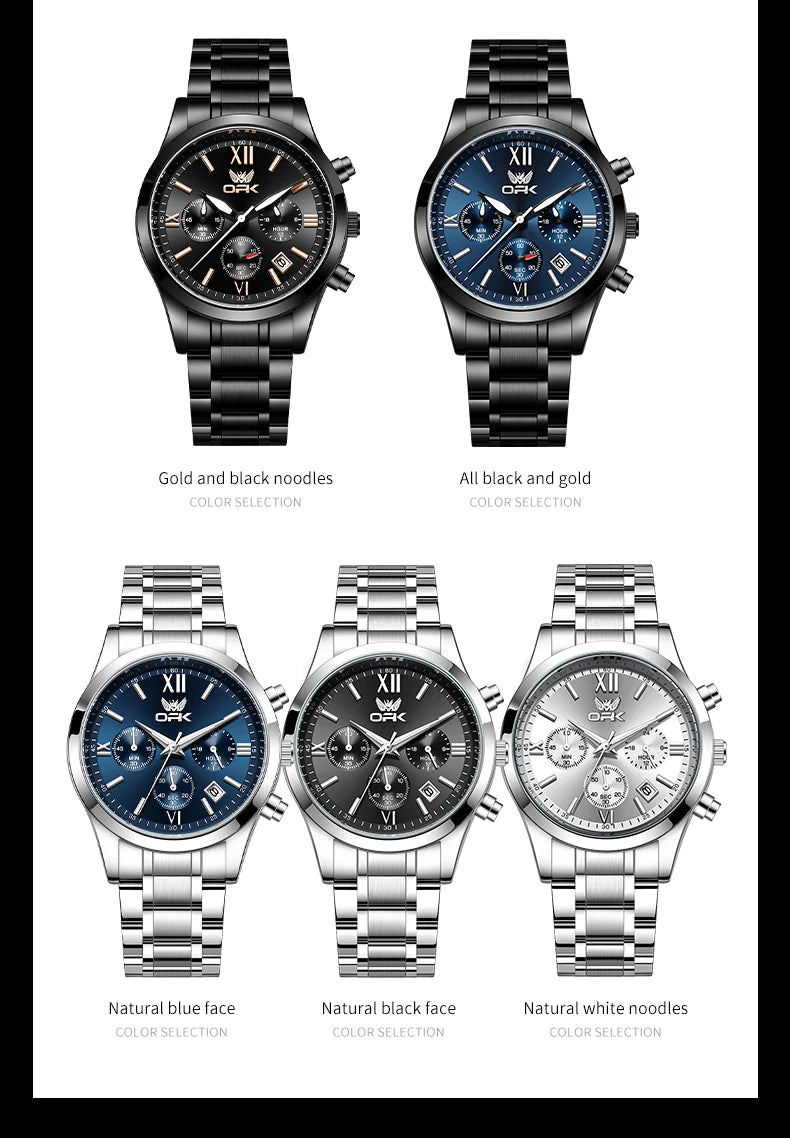 OPK 6052 Chronograph Quartz Wristwatch Original Steel Strap Waterproof Luminous Calendar Fashion Elegant Men's Business Watches