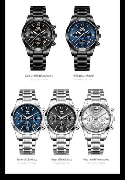 OPK 6052 Chronograph Quartz Wristwatch Original Steel Strap Waterproof Luminous Calendar Fashion Elegant Men's Business Watches