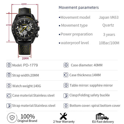 PAGANI DESIGN 2024 New Moon back Men's Watches Luxury VK63 Quartz Watch Men Sports Chronograp AR Sapphire glass Wrist watch Men