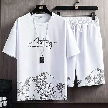 Men's Casual Sport Ice Silk Suit Printed Sweatshirt Sweatpants Outdoor Jogging Sports Basketball Training Fitness 2 Piece Suit