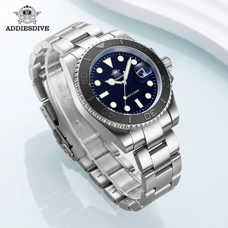 ADDIESDIVE New Luxury Men's Watch Stainless Steel BGW9 Super Luminous Quartz Men's Watch Diver 200m Men Analog Watches MY-H3C