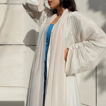 Eid Silky Abayas for Women Muslim Jalabiya Ramadan Robe Dress Button Sleeve Ramadan Caftan Party Dresses Vestido Largo Cardigan