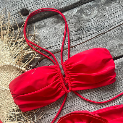 Two-Pieces Women Floral Lace Up 2023 Push-Up Padded Bra White Bikini Set Swimsuit Swimwear Bathing Suit Beachwear Biquini
