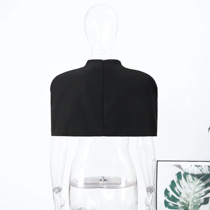 Cropped Women Blazer Zipper Sleeveless Stand Collar Solid Elegant Female Shrugs Top Fashion Casual Party Clothing New 2026