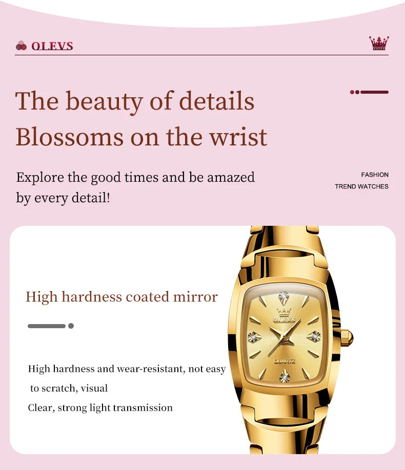 OLEVS 7006 Women's Watches Fashion Tonneau Dial Luxury Tungsten Steel Waterproof Wristwatch for Women Elegant Retro Ladies Watch