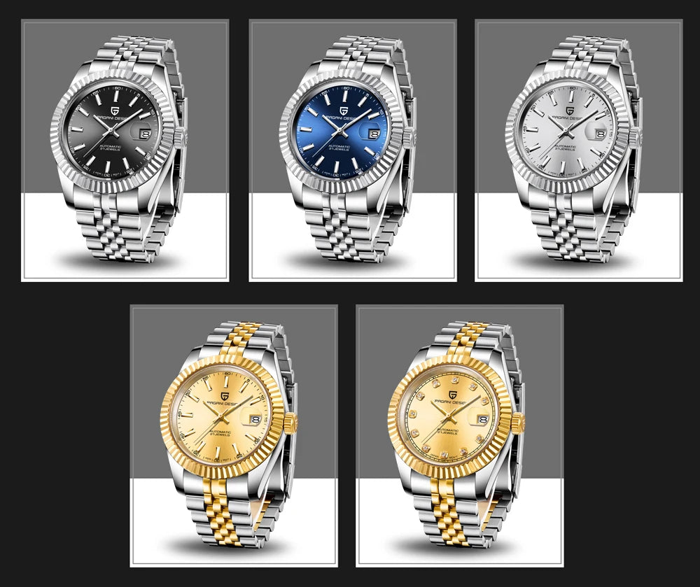 PAGANI DESIGN Watches Luxury Diamond Dial Mechanical Watch For Men Top NH35 Movt Sapphire Glass Stainless Steel Waterproof Watch