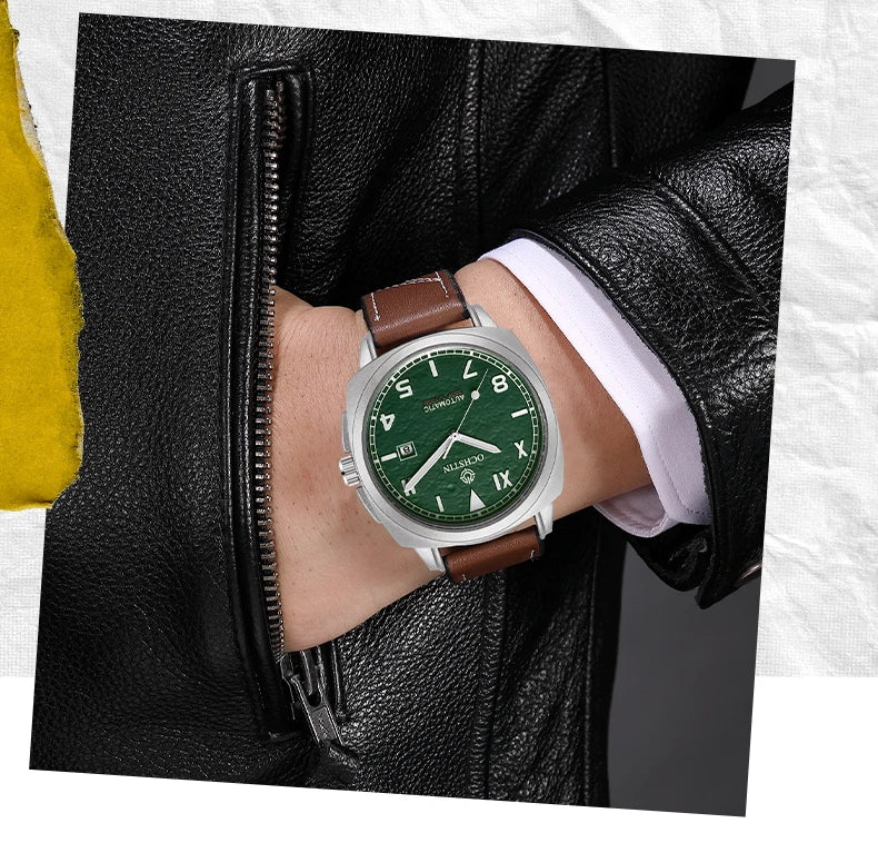OCHSTIN Men's Automatic Mechanical Movement Watches Man Leather Strap Wristwatch Waterproof Master Series Luminous Hand Watch