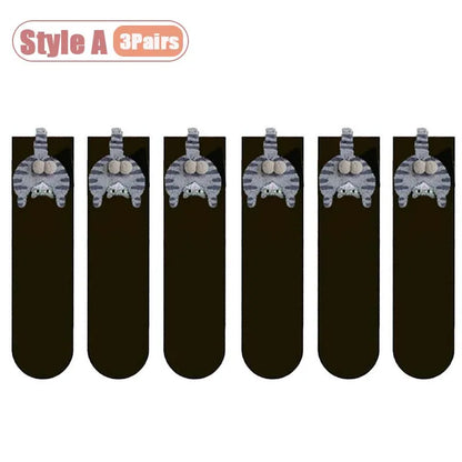 Cartoon Cat Egg Couple Socks Cozy Mid-Calf for Maternity Warm Winter Cute Present for Christmas Cat Lovers Family