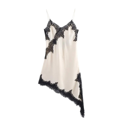 Women Fashion Sexy V-Neck Lace Elegant Halter Dress Asymmetric Hem Dress 2026 Summer New Fashion Holiday Party Beach Dresses