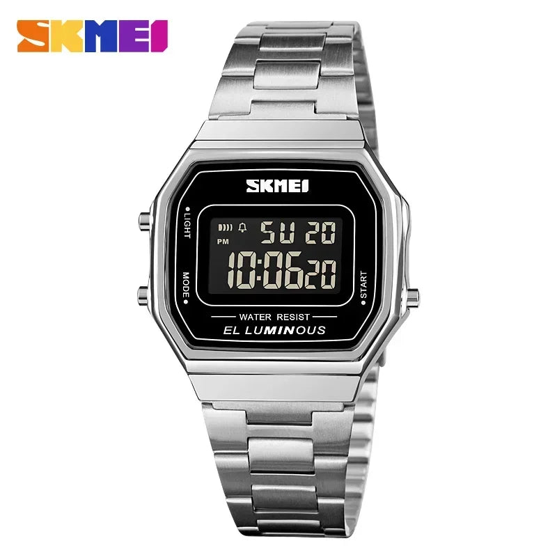 SKMEI 1647 Casual Simple Mens Wristwatches Stainless Steel Band Waterproof Watch Men reloj hombre Retro LED Digital Male Watches