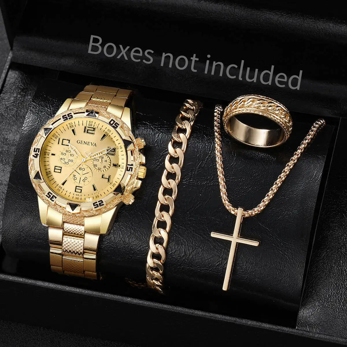 4PCS/Set Fashion Men Business Watches Luxury Big Dial Quartz Watch for Men Clock Jewelry Set Reloj Hombre（Without Box）