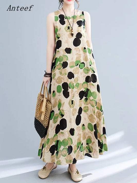 sleeveless oversized cotton vintage Polka Dot new in dresses for women casual loose long summer dress elegant clothing 2026