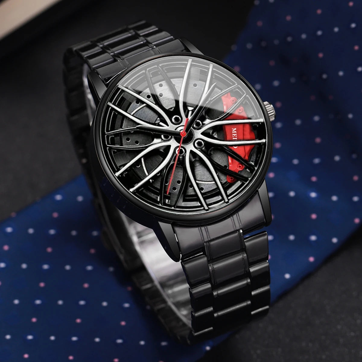 4PCS/Set Fashion 3d Car Wheel Dial Men Sports Watches Luxury Stainless Steel Quartz Watch Jewelry Set Reloj Hombre (Without Box)