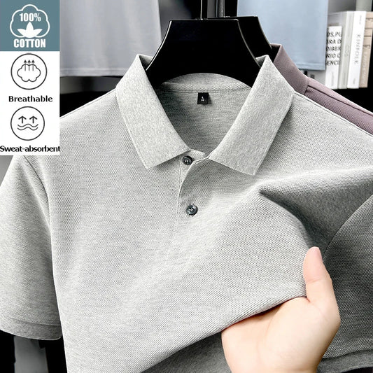 Men's 100% Cotton Polo Shirt - Summer Casual Breathable Tee,19 Colors,Ideal for Golf and Sports,Business Casual,Silk-Like Finish