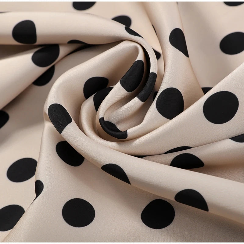 Satin Polka Dots V Neck Maxi Dress Suit Women Elegant Ribbon Full Sleeve Blouse Waist Cinching Long Skirt 2026 Lady Party Outfit