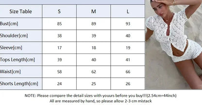 Women Solid Knitted Hollow Out Set Fashion O Neck High Waist Short Single-breasted Shirt Suit 2026 Lady Beach Vacation Outfits