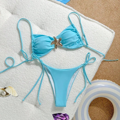 Sexy Solid Color Bikini Set Two Piece Swimsuit Pure Color Quick Dry Backless High Elasticity Nylon Fabric for Swimming And Wa...