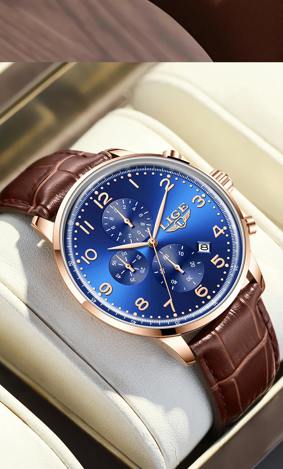 LIGE Casual Sports Watches For Men Fashion Business Leather Waterproof Quartz Men Watch Top Brand Luxury Military Chronograph