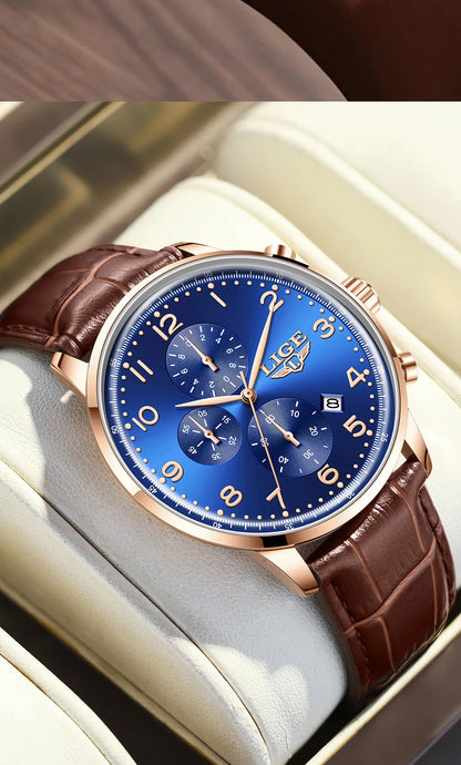 LIGE Casual Sports Watches For Men Fashion Business Leather Waterproof Quartz Men Watch Top Brand Luxury Military Chronograph