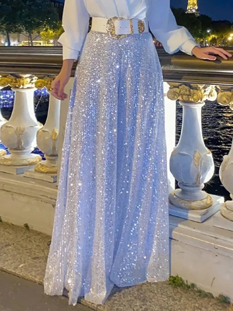 TARUXY Splice Sequins Maxi Dresses For Women Fashion Folds Loose V Neck Elegant Dress Femme Party Evening Dresses Luxury 2023