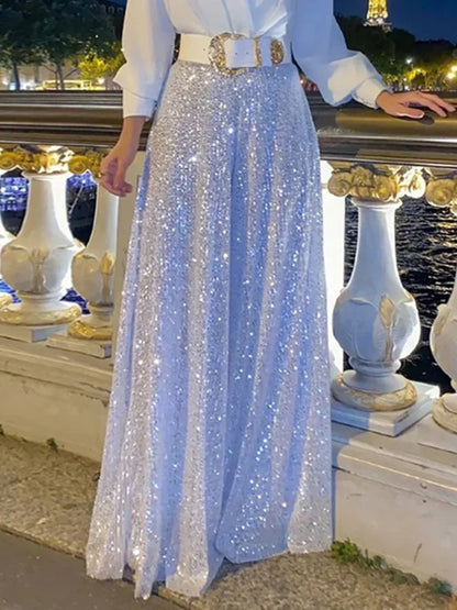 TARUXY Splice Sequins Maxi Dresses For Women Fashion Folds Loose V Neck Elegant Dress Femme Party Evening Dresses Luxury 2023