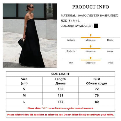 Clacive Summer Loose Black Women's Dress 2025 Fashion Strapless Sleeveless Maxi Dresses Sexy Classic Solid Dress Female Clothing