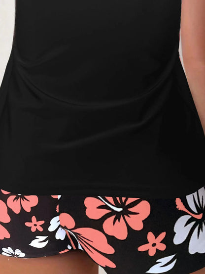 2025 New Women's Conservative Quick Dry Print Bikini Bottoms High Waist Floral Polyester Swimsuit Triangle Panty Cross Border