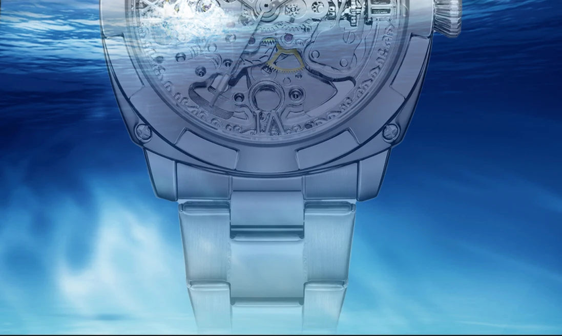 Men automatic watch luxury mechanical watches waterproof skeleton  wholesale stainless steel gift watch