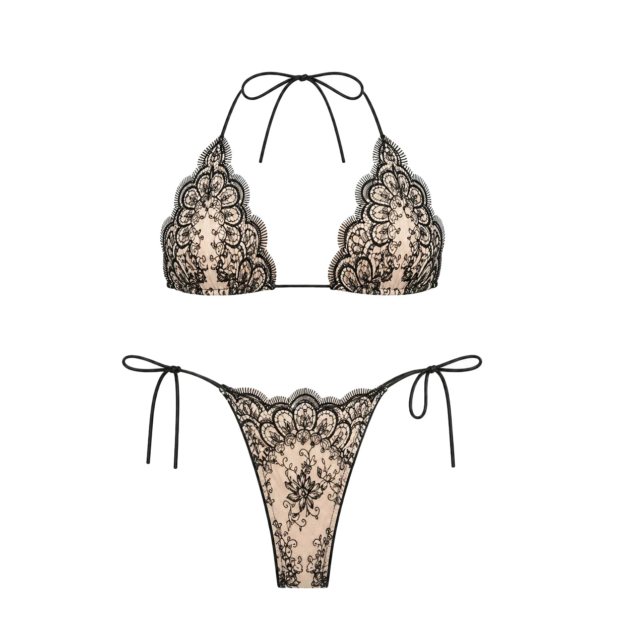 Mesh Bikini with Pants Swimsuit Brazilan Bikini Set Swimwear for Women Lace Halter Shirring 3 Pcs Bathing Suits Summer Female