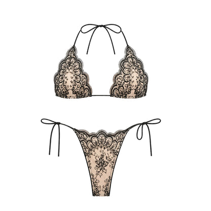 Mesh Bikini with Pants Swimsuit Brazilan Bikini Set Swimwear for Women Lace Halter Shirring 3 Pcs Bathing Suits Summer Female