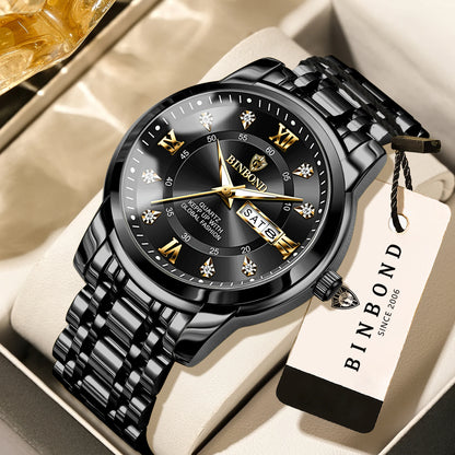 BINBOND Luxury quartz wristwatches luminous waterproof week auto date men's watch business sport clock fashion casual reloj