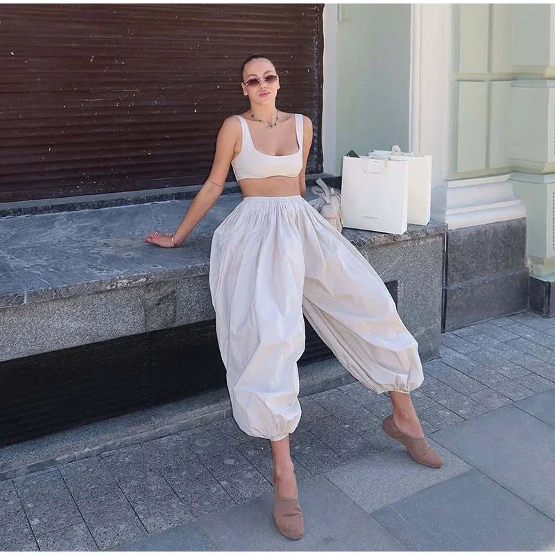 Drop Waist Lantern Pant 3 Pieces Suit Women Stripe Bikini Long Sleeve Lapel Shirt Pants Sets 2026 Female Casual Street Outfit