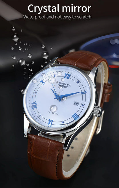 Men automatic watch simple mechanical watches  date waterproof fashion leather gift