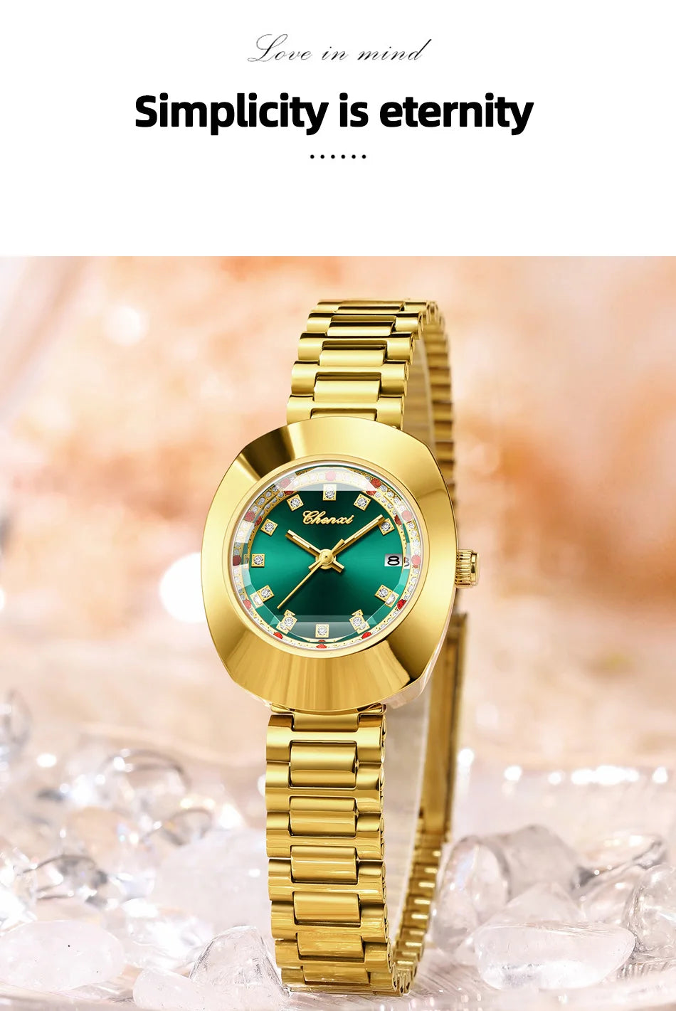 CHENXI Couple's Matching Quartz Watches Gold-Tone High-Fashion Diamond-Studded Waterproof Steel Bracelet Timepieces
