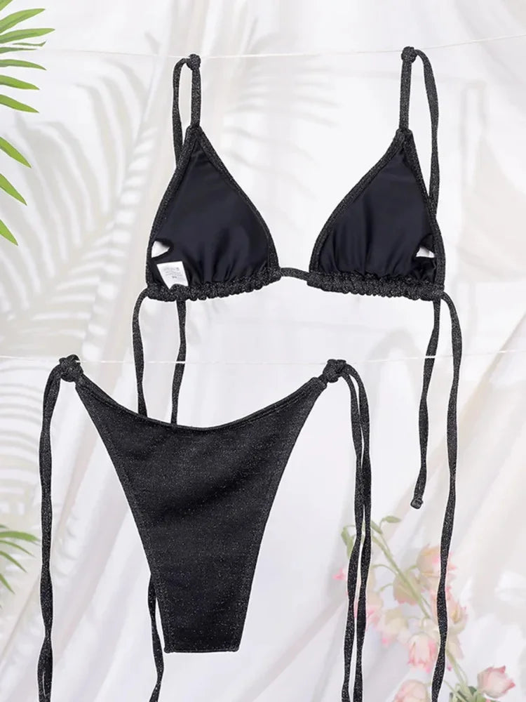 Miyouj Shiny Bikini Set Triangle Bikinis Bandage Swimsuit Women Two Piece Swimwear Summer Biquini New Beachwear