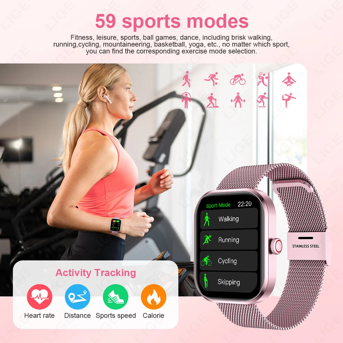 LIGE Fashion Smart Watches Women Bluetooth Call Women‘s Health Monitor Heart Rate Blood Pressure Fitness Digital Smartwatch Men