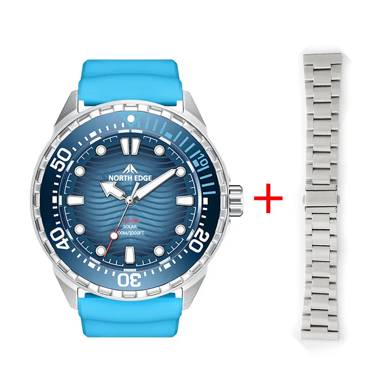 NORTH EDGE 2025 New TRITON Solar Powered Dive Watch Men Luxury Quartz Watches For Men 316L Stainless Steel Case Waterproof 300M