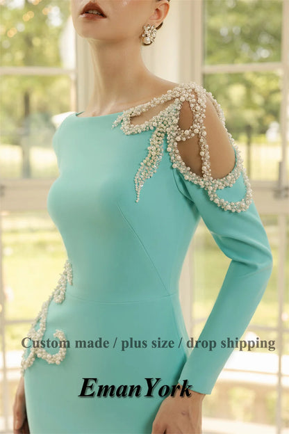 EmanY Stylish Beads Mother of the Bride Dresses for Women Sequined Mermaid Wedding Guest Gown Vestidos De Novia Customized Plus