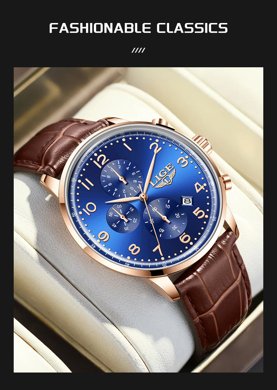 LIGE Casual Sports Watches For Men Fashion Business Leather Waterproof Quartz Men Watch Top Brand Luxury Military Chronograph